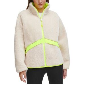 nwt ck calvin klein performance fleece reversible neon yellow jacket coat sherpa